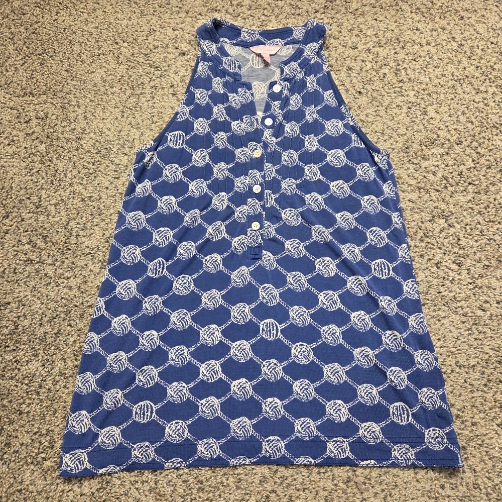 Blue and White Patterned Sleeveless Tank